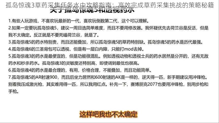 孤岛惊魂3草药采集任务水中攻略指南：高效完成草药采集挑战的策略秘籍