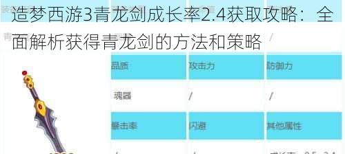 造梦西游3青龙剑成长率2.4获取攻略：全面解析获得青龙剑的方法和策略