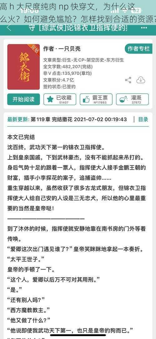 高 h 大尺度纯肉 np 快穿文，为什么这么火？如何避免尴尬？怎样找到合适的资源？