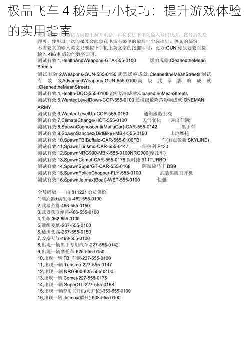 极品飞车 4 秘籍与小技巧：提升游戏体验的实用指南