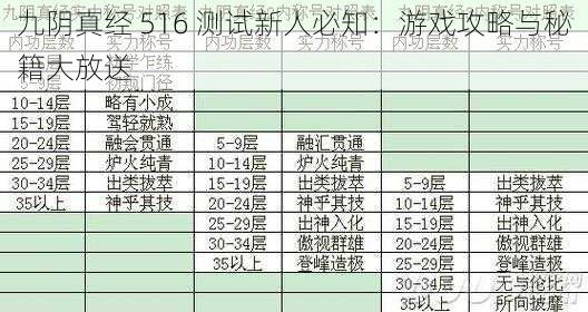 九阴真经 516 测试新人必知：游戏攻略与秘籍大放送