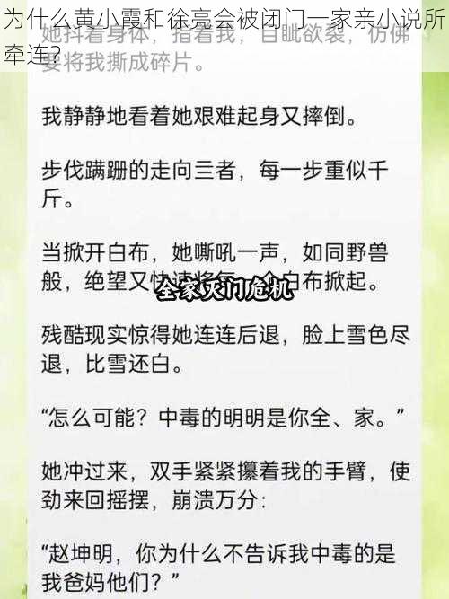 为什么黄小霞和徐亮会被闭门一家亲小说所牵连？