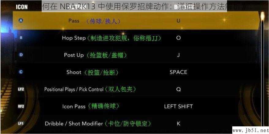 《如何在 NBA 2K13 中使用保罗招牌动作：详细操作方法解析》