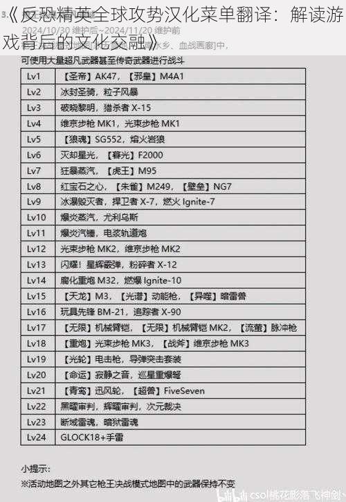 《反恐精英全球攻势汉化菜单翻译：解读游戏背后的文化交融》