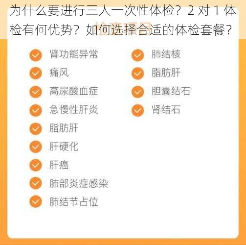 为什么要进行三人一次性体检？2 对 1 体检有何优势？如何选择合适的体检套餐？